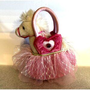 Pink Ballerina Carrier Purse Bag White and Horse Plush 9" Sassy Pet Saks Douglas